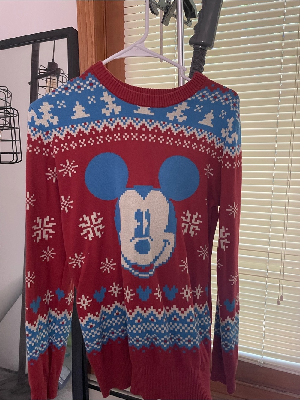 Disney Maroon and Blue Mickey Fair Isle Crewneck Sweater